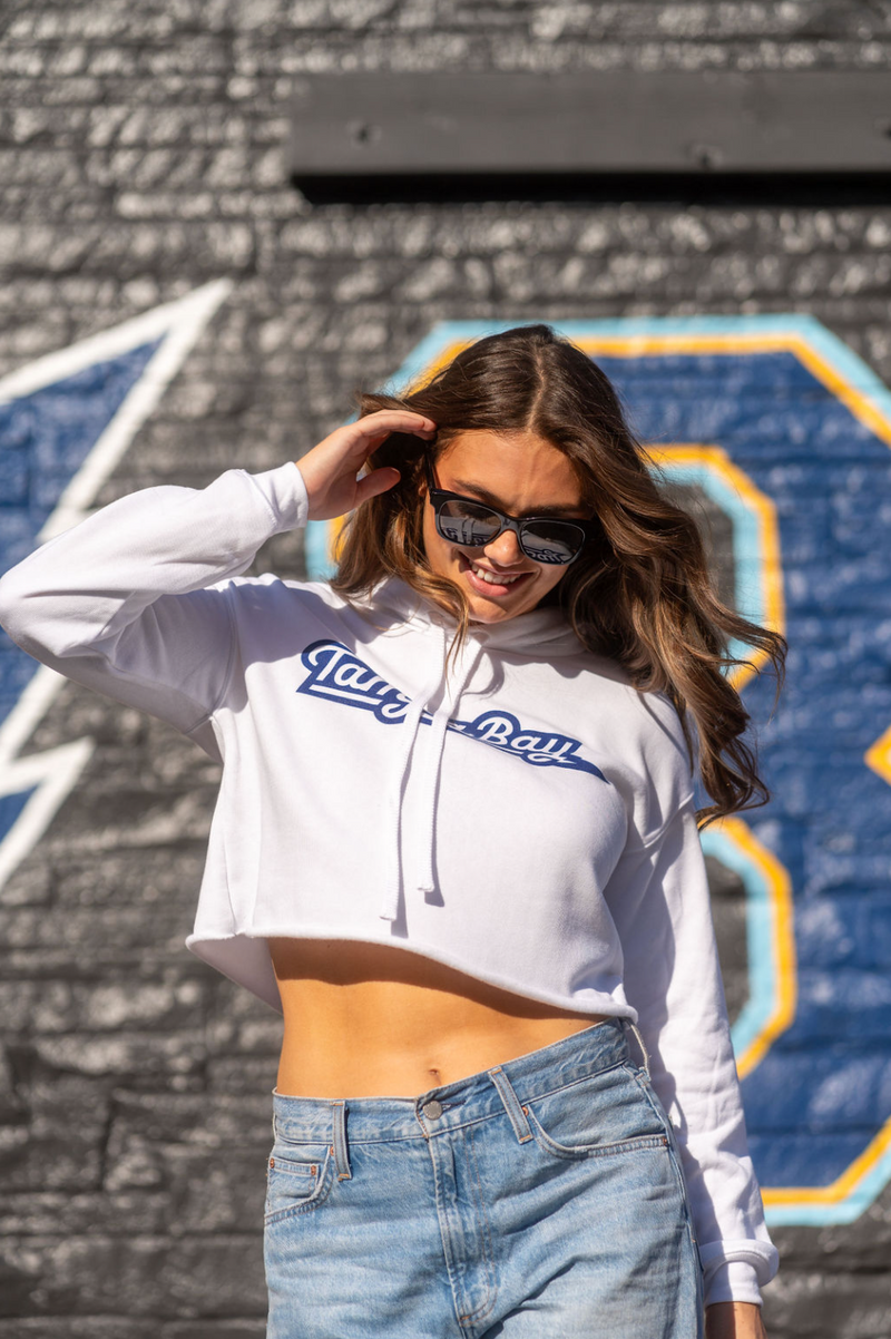 Ladies Tampa Bay Script Hockey Cropped Hoodie